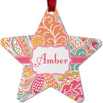 Abstract Foliage Metal Star Ornament - Double Sided w/ Name or Text