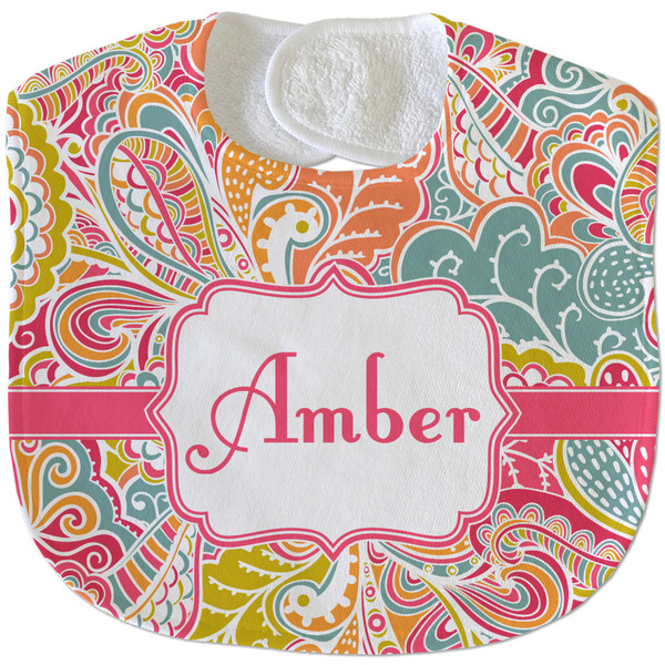 Custom Abstract Foliage Velour Baby Bib w/ Name or Text