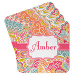 Abstract Foliage Paper Coasters w/ Name or Text