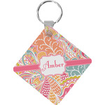 Abstract Foliage Diamond Plastic Keychain w/ Name or Text