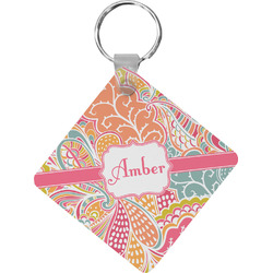 Abstract Foliage Diamond Plastic Keychain w/ Name or Text