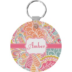 Abstract Foliage Round Plastic Keychain (Personalized)