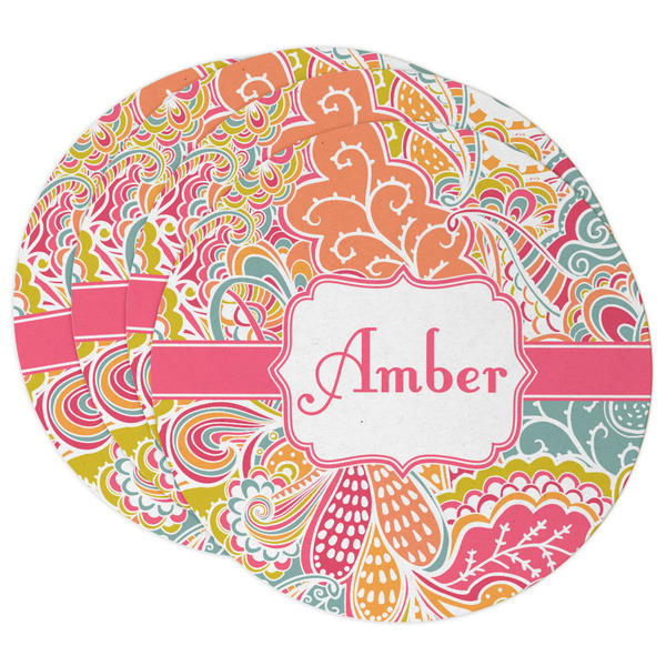 Custom Abstract Foliage Round Paper Coasters w/ Name or Text