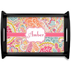 Abstract Foliage Black Wooden Tray - Small (Personalized)