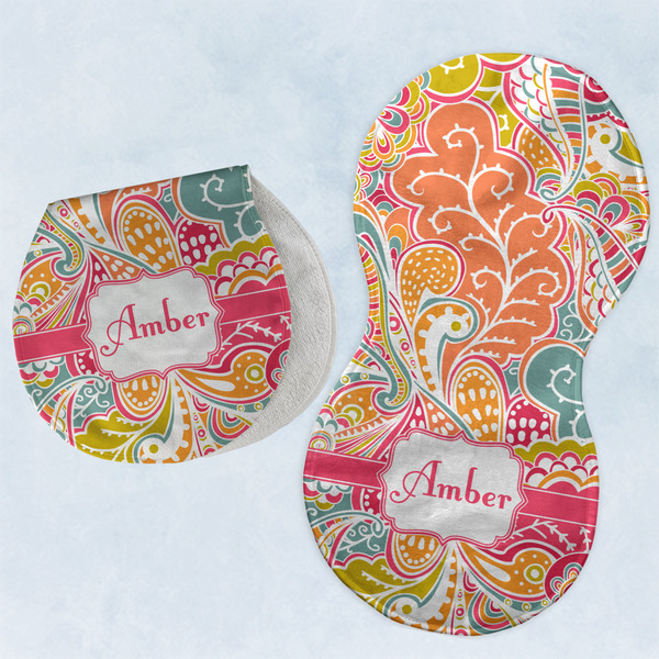 Custom Abstract Foliage Burp Pads - Velour - Set of 2 w/ Name or Text