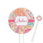 Abstract Foliage 5.5" Round Plastic Stir Sticks - White - Single Sided (Personalized)