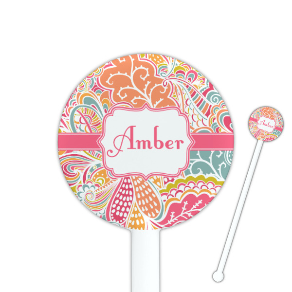 Custom Abstract Foliage 5.5" Round Plastic Stir Sticks - White - Double Sided (Personalized)