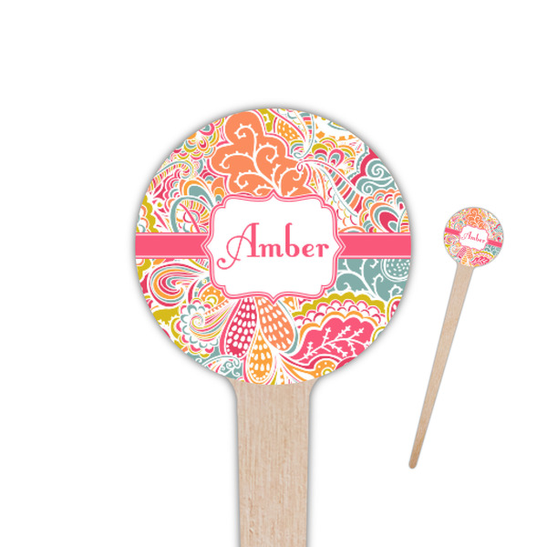 Custom Abstract Foliage 4" Round Wooden Food Picks - Single Sided (Personalized)