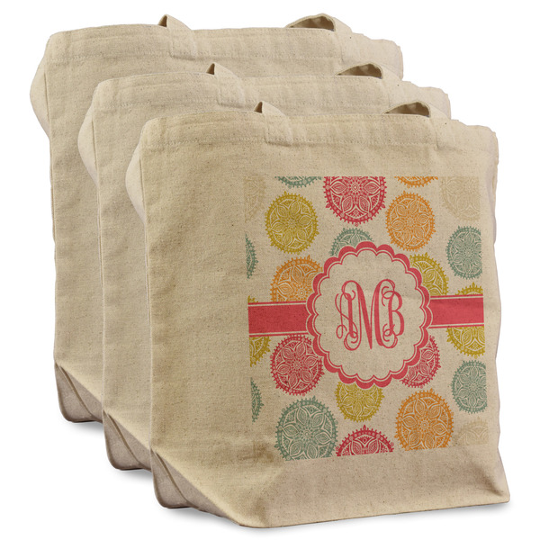 Custom Doily Pattern Reusable Cotton Grocery Bags - Set of 3 (Personalized)