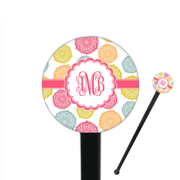 Custom Doily Pattern 7" Round Plastic Stir Sticks - Black - Double Sided (Personalized)