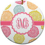 Doily Pattern Round Ceramic Ornament w/ Monogram