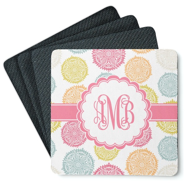 Custom Doily Pattern Square Rubber Backed Coasters - Set of 4 (Personalized)