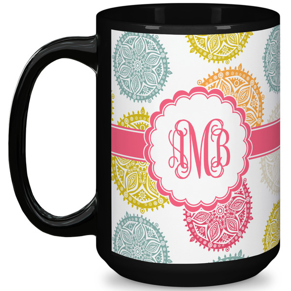 Custom Doily Pattern 15 Oz Coffee Mug - Black (Personalized)