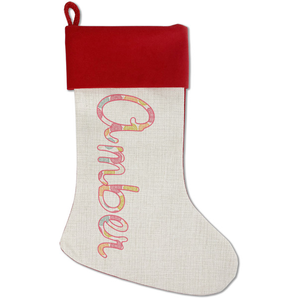 Custom Doily Pattern Red Linen Stocking (Personalized)