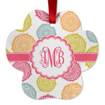 Doily Pattern Metal Paw Ornament - Double Sided w/ Monogram