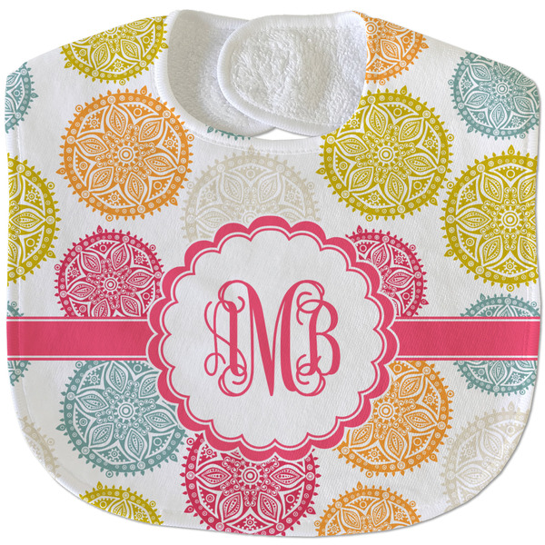 Custom Doily Pattern Velour Baby Bib w/ Monogram