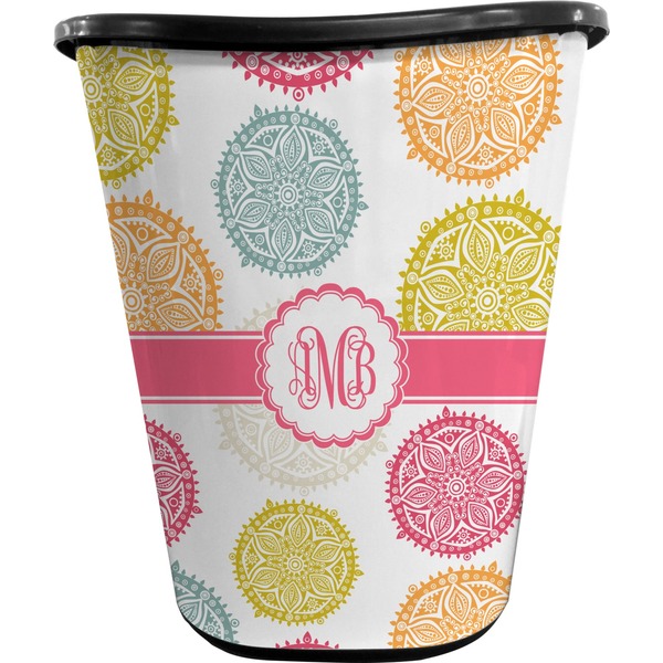 Custom Doily Pattern Waste Basket - Single Sided (Black) (Personalized)