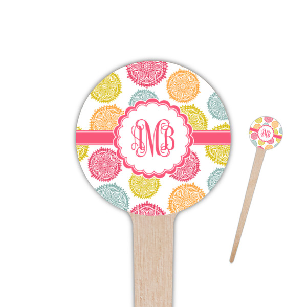 Custom Doily Pattern 4" Round Wooden Food Picks - Single Sided (Personalized)