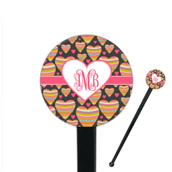 Custom Hearts 7" Round Plastic Stir Sticks - Black - Double Sided (Personalized)