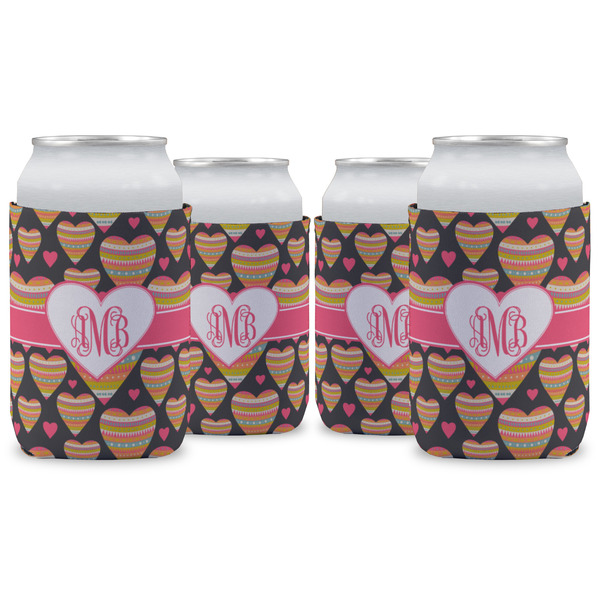 Custom Hearts Can Cooler (12 oz) - Set of 4 w/ Monogram