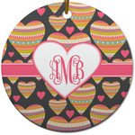 Hearts Round Ceramic Ornament w/ Monogram