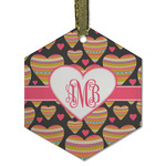 Hearts Flat Glass Ornament - Hexagon w/ Monogram