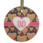 Hearts Flat Glass Ornament - Round w/ Monogram