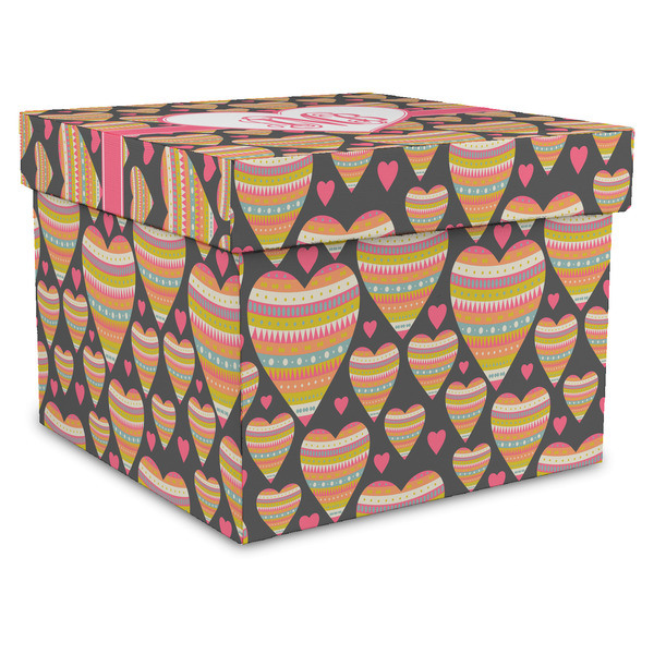 Custom Hearts Gift Box with Lid - Canvas Wrapped - XX-Large (Personalized)