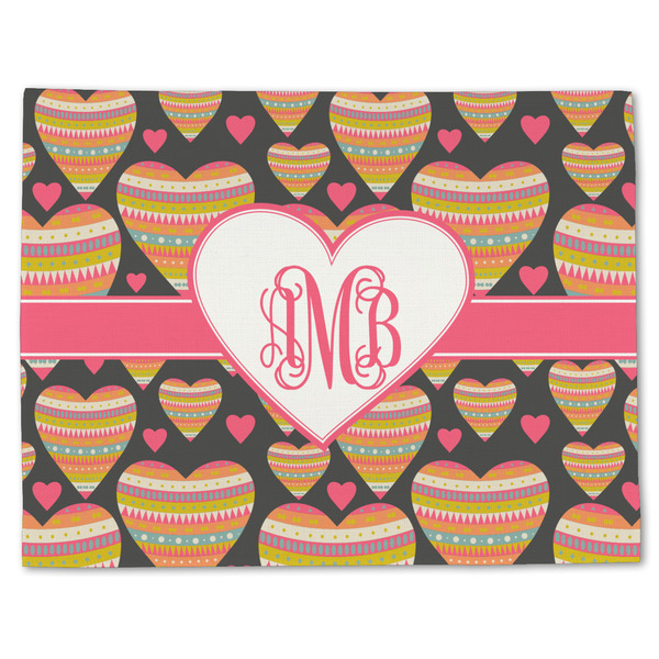 Custom Hearts Single-Sided Linen Placemat - Single w/ Monogram