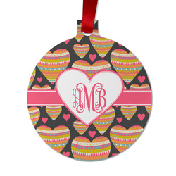 Hearts Metal Ball Ornament - Double Sided w/ Monogram