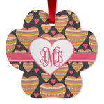 Hearts Metal Paw Ornament - Double Sided w/ Monogram