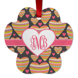 Hearts Metal Paw Ornament - Double Sided w/ Monogram