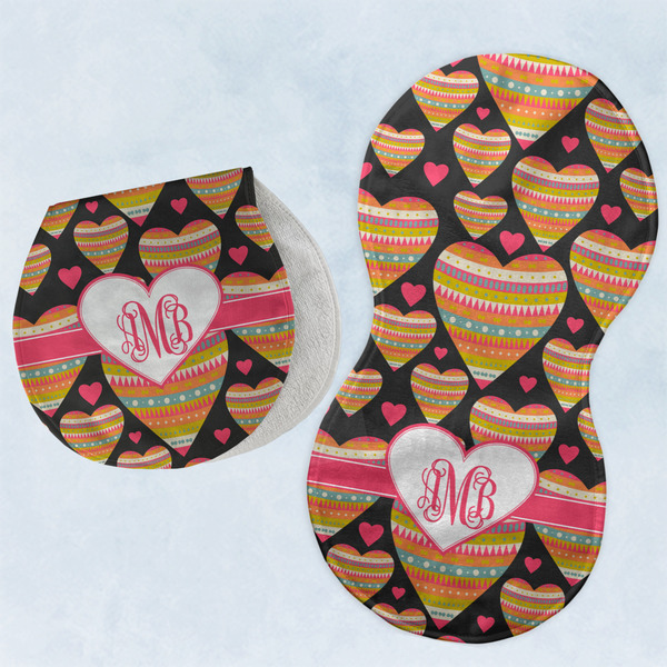 Custom Hearts Burp Pads - Velour - Set of 2 w/ Monogram