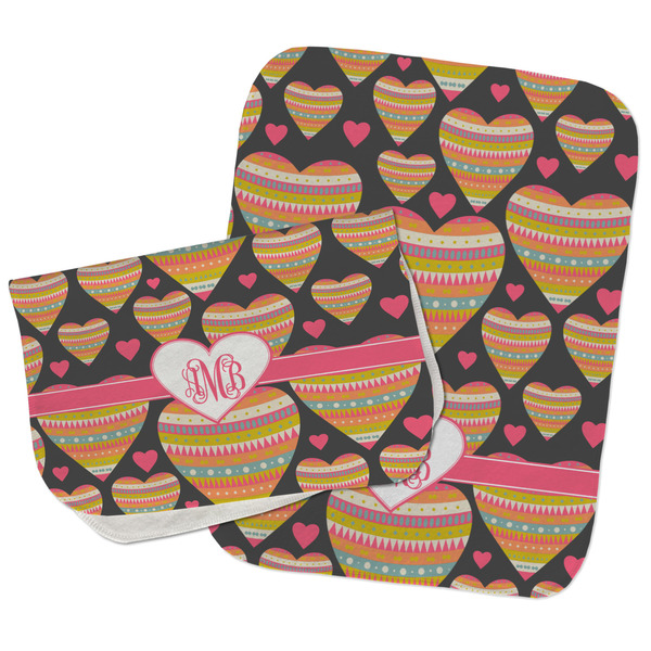 Custom Hearts Burp Cloths - Fleece - Set of 2 w/ Monogram