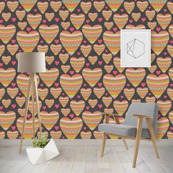 Hearts Wallpaper & Surface Covering (Water Activated - Removable)