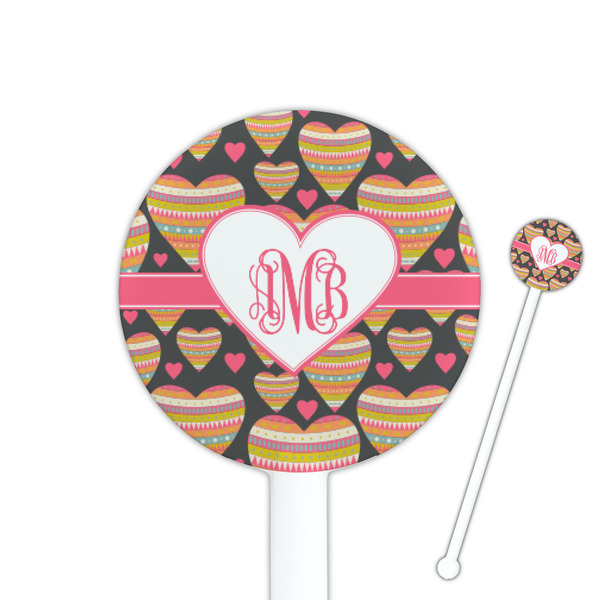 Custom Hearts 5.5" Round Plastic Stir Sticks - White - Double Sided (Personalized)