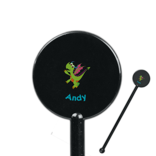 Custom Dragons 5.5" Round Plastic Stir Sticks - Black - Double Sided (Personalized)