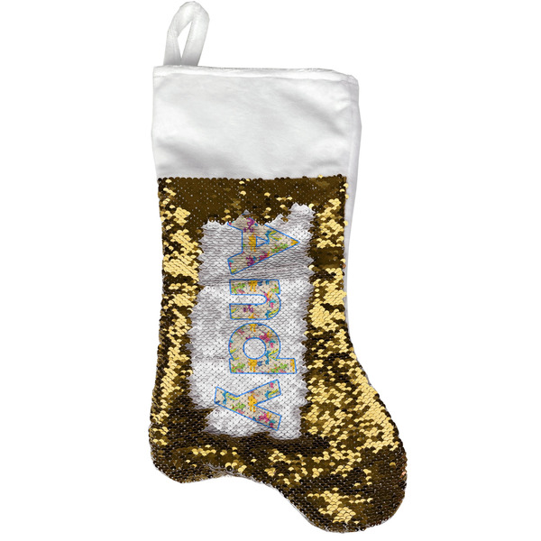 Custom Dragons Reversible Sequin Stocking - Gold (Personalized)