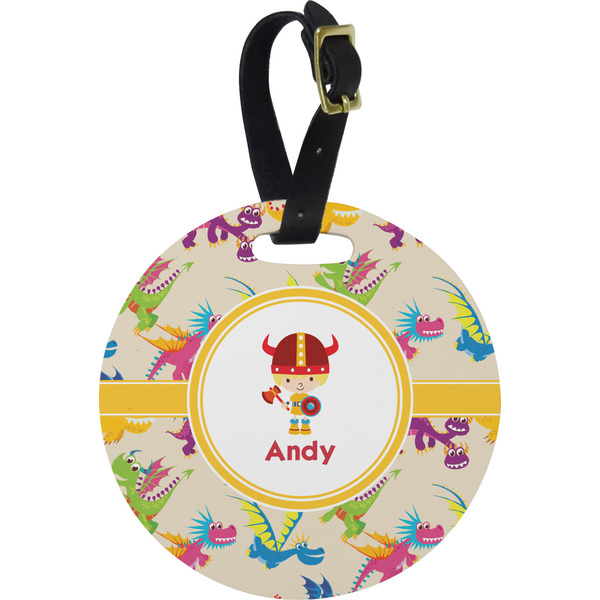 Custom Dragons Plastic Luggage Tag - Round (Personalized)