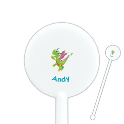 Dragons 5.5" Round Plastic Stir Sticks - White - Single Sided (Personalized)