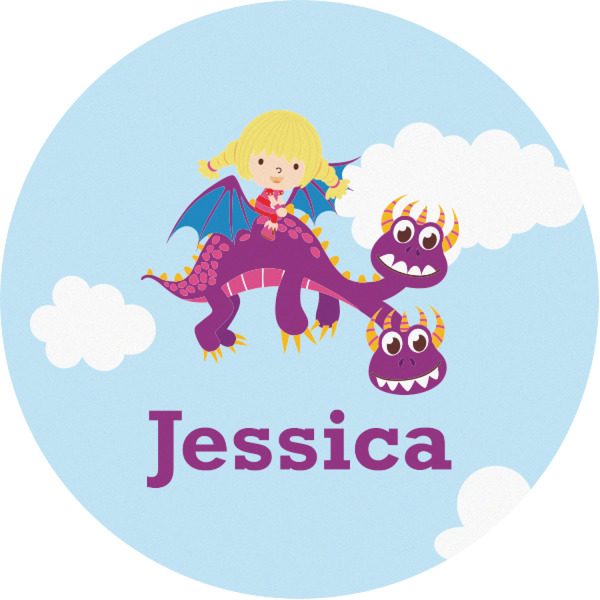 Custom Girl Flying on a Dragon Multipurpose Round Labels - 1" (Personalized)