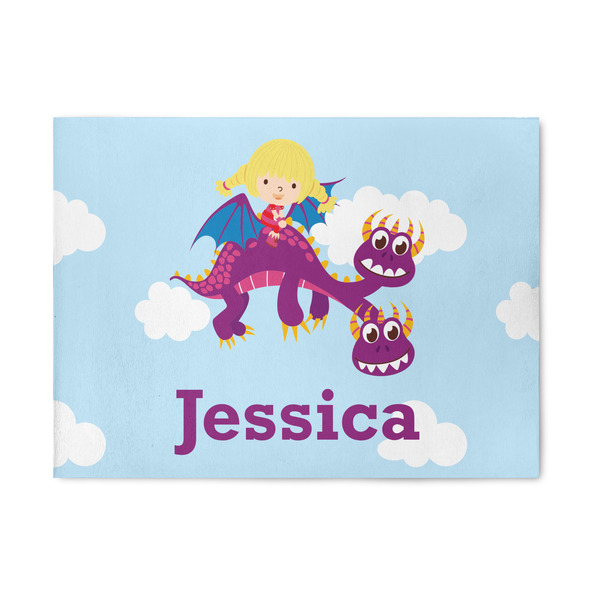 Custom Girl Flying on a Dragon 5' x 7' Patio Rug (Personalized)