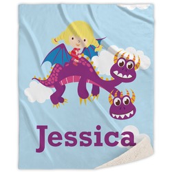 Girl Flying on a Dragon Sherpa Throw Blanket - 60"x80" (Personalized)