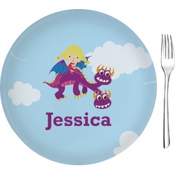 Girl Flying on a Dragon Glass Appetizer / Dessert Plate 8" (Personalized)