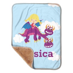 Girl Flying on a Dragon Sherpa Baby Blanket - 30" x 40" w/ Name or Text