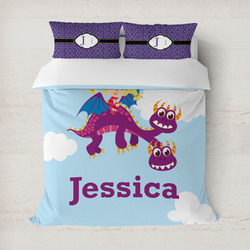 Girl Flying on a Dragon Duvet Cover Set - Full / Queen (Personalized)