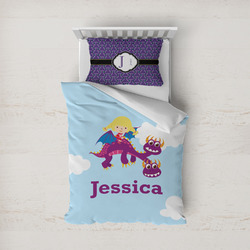 Girl Flying on a Dragon Duvet Cover Set - Twin (Personalized)