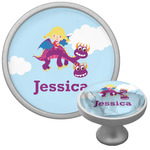 Girl Flying on a Dragon Cabinet Knob (Silver) (Personalized)