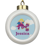 Girl Flying on a Dragon Ceramic Ball Ornament (Personalized)
