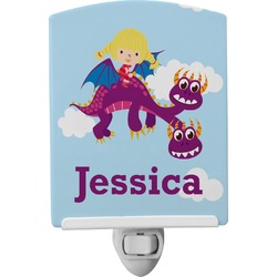 Girl Flying on a Dragon Ceramic Night Light (Personalized)